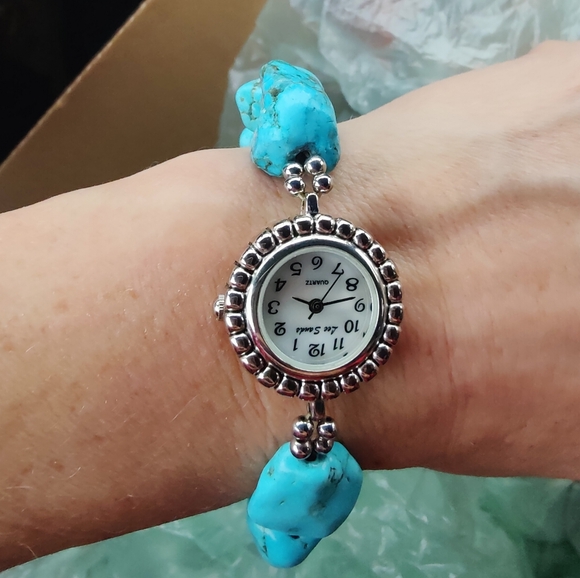 Lee Sands Turquoise Beaded Bracelet Watch - Picture 3 of 5